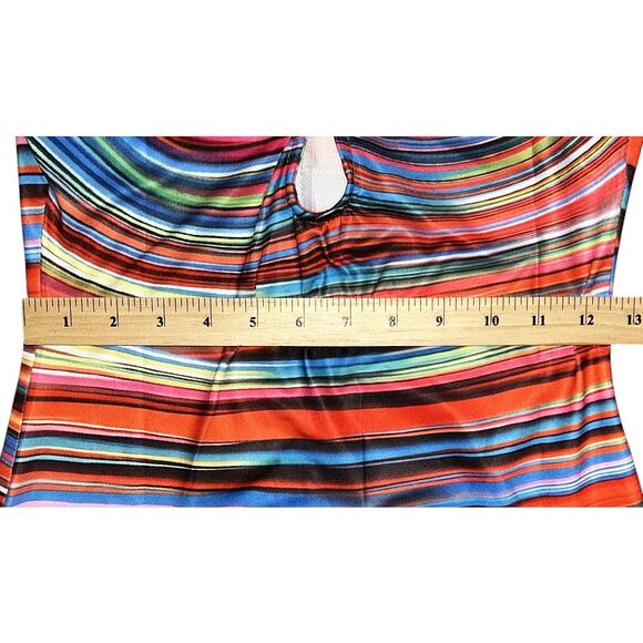 NWT Flamingo Striped Ring Linked Hollow Out Stretch Midi Dress Women's Small - Picture 3 of 9